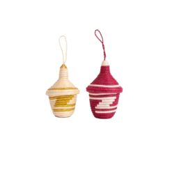 Garnet & Gold Lidded Basket Duo Ornament Set