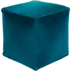 Peacock Blue Cotton Velvet Pouf