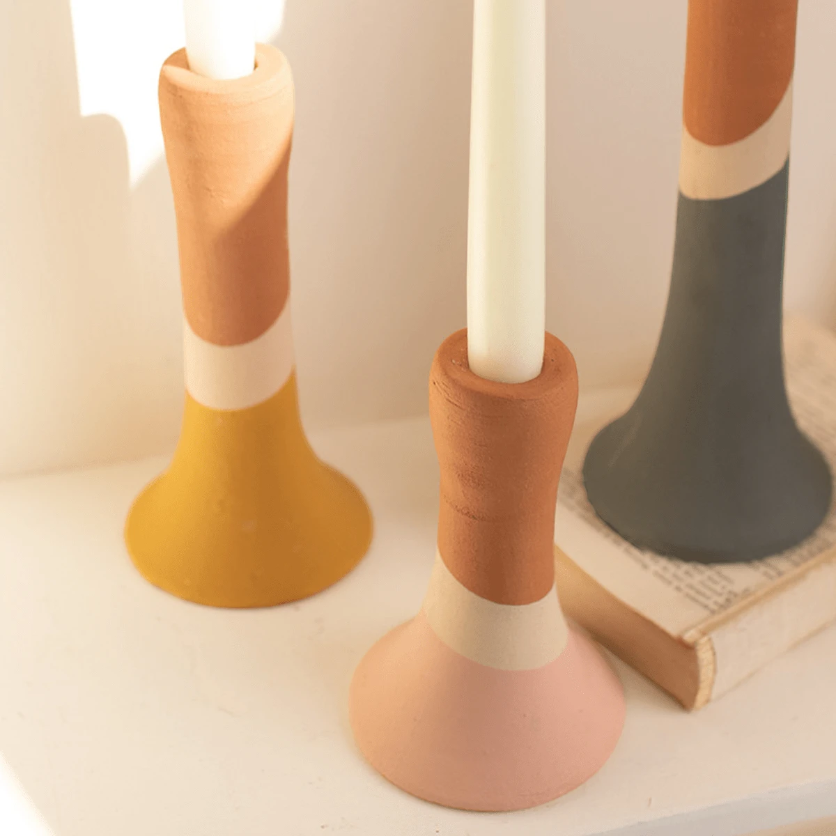 Marke Clay Multicolor Taper Candle Holders - Set Of 4 4 Marke Clay Multicolor Taper Candle Holders - Set Of 4 - Image 2