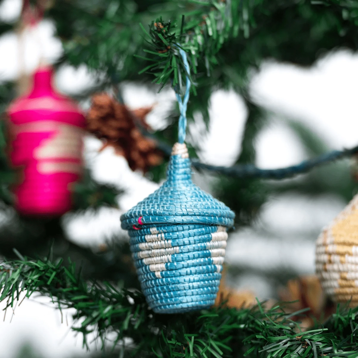Bright Pink & Blue Basket Trio Ornaments 8 Bright Pink & Blue Basket Trio Ornaments - Image 6