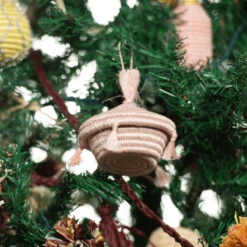 Pink Basket With Tassels Holiday Ornament