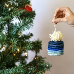 Blue Gradient Pom Pom Basket Holiday Ornament