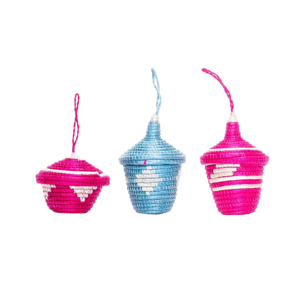 Bright Pink & Blue Basket Trio Ornaments 4 Bright Pink & Blue Basket Trio Ornaments - Image 2