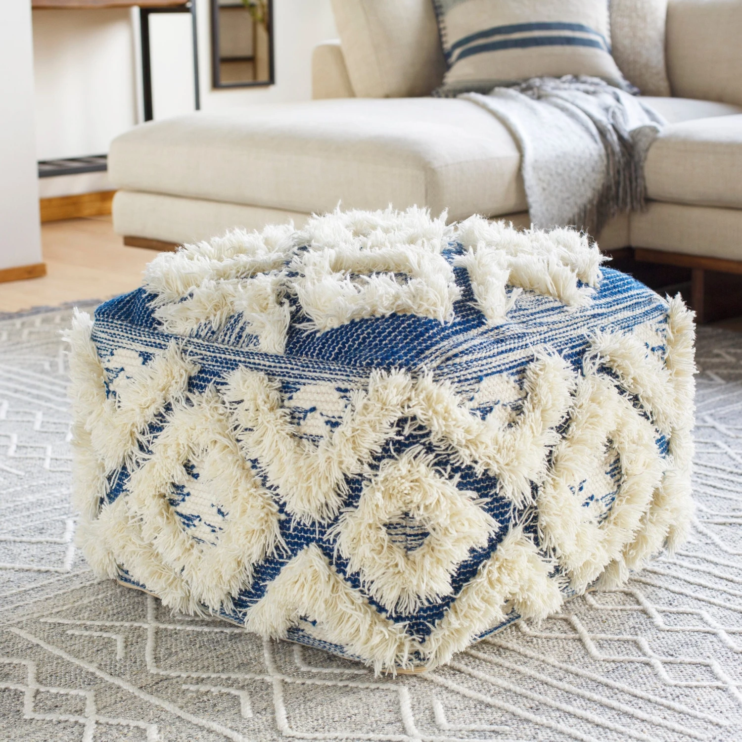 Blue Diamond Shag Pouf 4 Blue Diamond Shag Pouf - Image 2