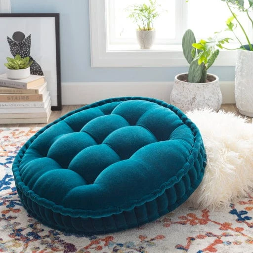 Deep Teal Round Velvet Floor Cushion 3 Deep Teal Round Velvet Floor Cushion