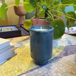 Kaya Ceramic Candle - Blue/Sea Musk -home decoration bluecandlesqr