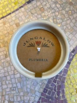 Kaya Ceramic Candle - Aqua Stripe/Plumeria -home decoration bluestripecandlelabel