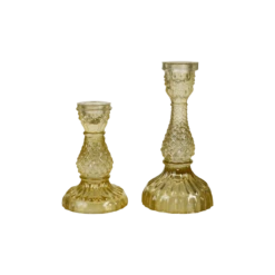 Mustard Yellow Glass Candlestick Holder Set