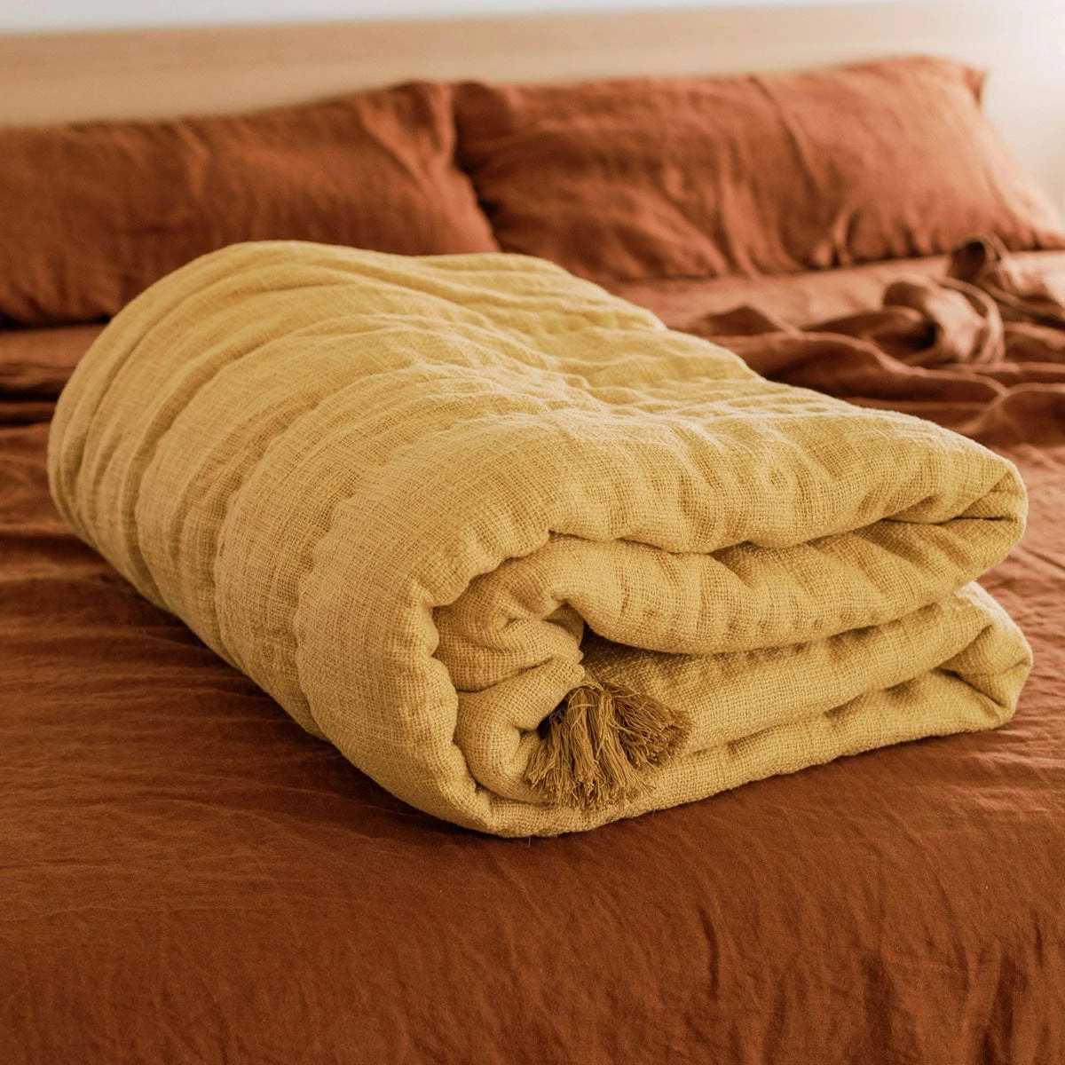 Sol Natural Dyed Quilt In Marigold By Like A Lion® 3 Sol Natural Dyed Quilt In Marigold By Like A Lion®