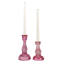 Rose Glass Candlestick Holder Set