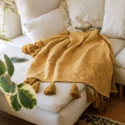 Sol Natural Dyed Throw Blankets By Like A Lion™ -home decoration yellowthrow
